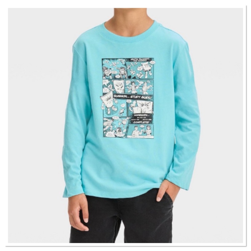 Boy’s Long Sleeve Homework Comic Graphic T-Shirt